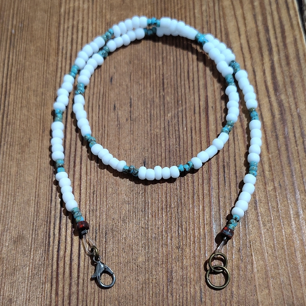 Men's Beaded Beach Style White and Turquoise Beaded Necklace,  Men's Necklace